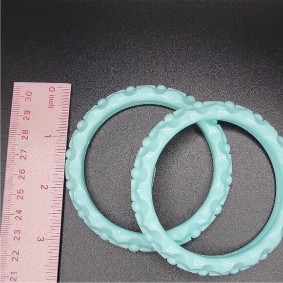 Vintage Mid-Century Acrylic Bracelets W Germany Pastel Blue Bangle Set of 2 - Picture 3 of 5